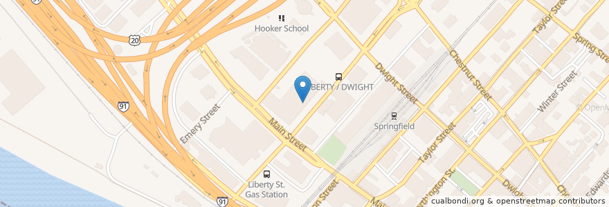 Mapa de ubicacion de Springfield Post Office Main Street Station en Estados Unidos Da América, Massachusetts, Hampden County, Springfield.