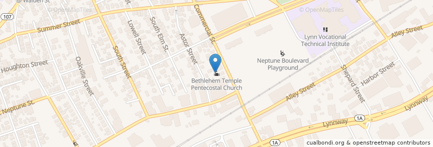 Mapa de ubicacion de Bethlehem Temple Pentecostal Church en 미국, 매사추세츠, Essex County, Lynn.