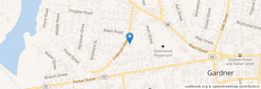 Mapa de ubicacion de Coleman Street School en Vereinigte Staaten Von Amerika, Massachusetts, Worcester County, Gardner.