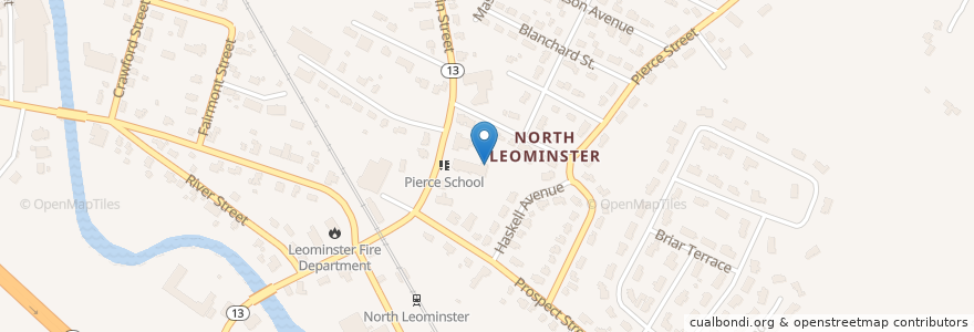 Mapa de ubicacion de Congregation Church of Christ en Amerika Syarikat, Massachusetts, Worcester County, Leominster.