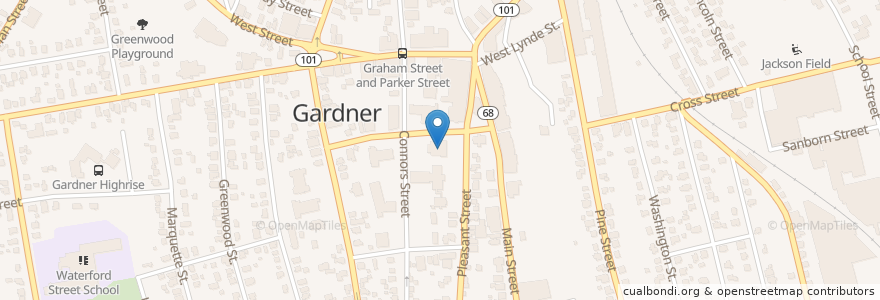 Mapa de ubicacion de Gardner Post Office en Estados Unidos Da América, Massachusetts, Worcester County, Gardner.