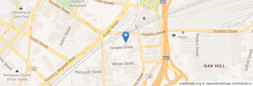 Mapa de ubicacion de Saint Johns Catholic Church en Amerika Syarikat, Massachusetts, Worcester County, Worcester.