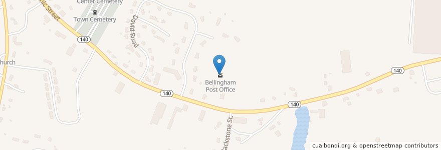 Mapa de ubicacion de Bellingham Post Office en Vereinigte Staaten Von Amerika, Massachusetts, Norfolk County, Bellingham.
