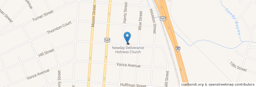 Mapa de ubicacion de Newday Deliverance Holiness Church en United States, Louisiana, Rapides Parish, Alexandria.