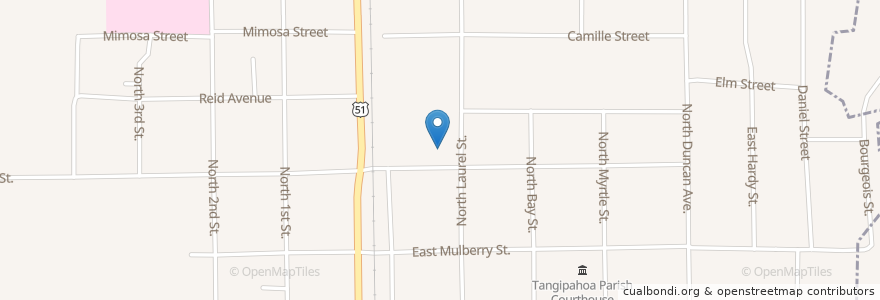 Mapa de ubicacion de First Baptist Church of Amite en Estados Unidos Da América, Luisiana, Tangipahoa Parish, Amite City.