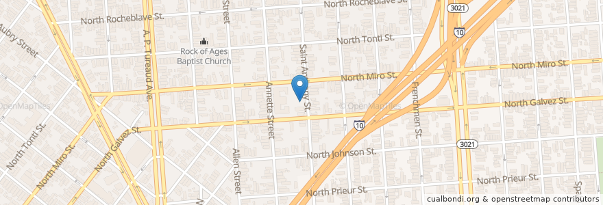 Mapa de ubicacion de Second Mount Olive Baptist Church en Estados Unidos Da América, Luisiana, Orleans Parish, New Orleans.