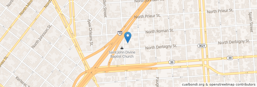 Mapa de ubicacion de Saint John Divine Missionary Baptist Church en Estados Unidos De América, Luisiana, Parroquía De Orleans, Nueva Orleans.