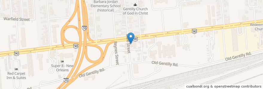 Mapa de ubicacion de Rosedale Baptist Church en Vereinigte Staaten Von Amerika, Louisiana, Orleans Parish, New Orleans.