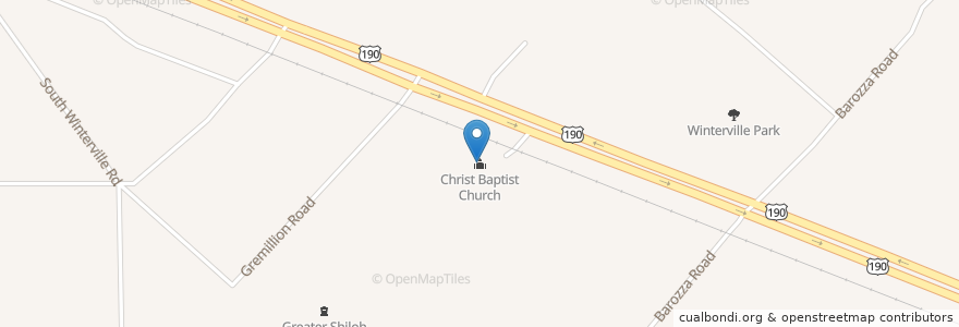 Mapa de ubicacion de Christ Baptist Church en United States, Louisiana, West Baton Rouge Parish.