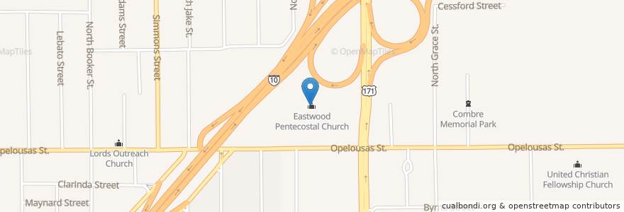 Mapa de ubicacion de Eastwood Pentecostal Church en الولايات المتّحدة الأمريكيّة, لويزيانا, Calcasieu Parish, Lake Charles.