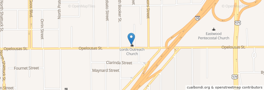 Mapa de ubicacion de Lords Outreach Church en United States, Louisiana, Calcasieu Parish, Lake Charles.