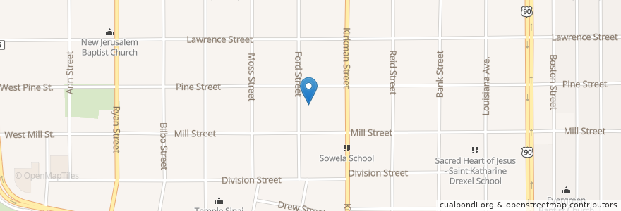 Mapa de ubicacion de Ford Street Baptist Mission en Estados Unidos Da América, Luisiana, Calcasieu Parish, Lake Charles.