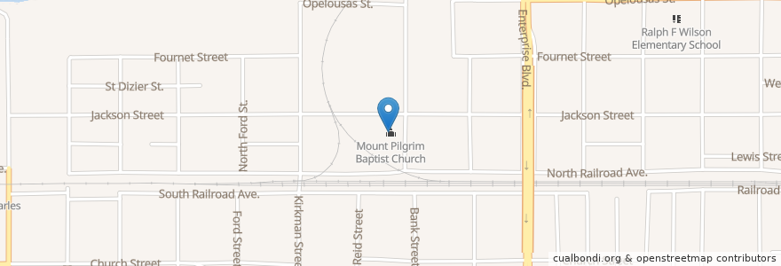 Mapa de ubicacion de Mount Pilgrim Baptist Church en ایالات متحده آمریکا, لوئیزیانا, Calcasieu Parish, Lake Charles.