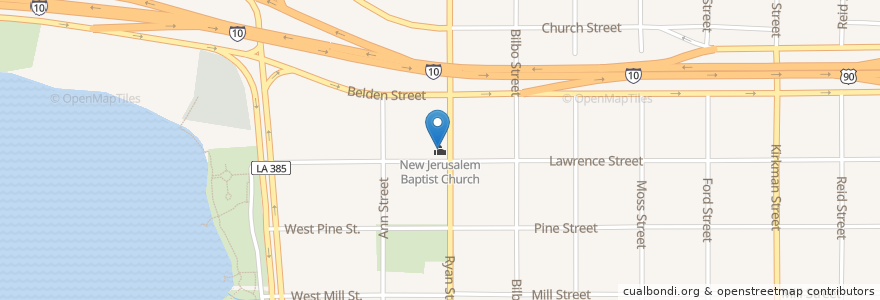 Mapa de ubicacion de New Jerusalem Baptist Church en United States, Louisiana, Calcasieu Parish, Lake Charles.
