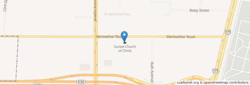 Mapa de ubicacion de Sunset Church of Christ en Vereinigte Staaten Von Amerika, Louisiana, Caddo Parish, Shreveport.