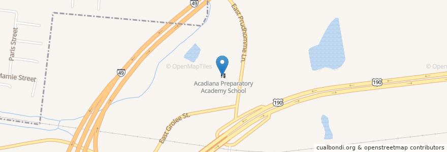 Mapa de ubicacion de Acadiana Preparatory Academy School en United States, Louisiana, St. Landry Parish.