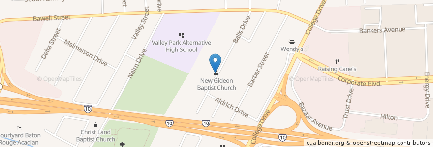 Mapa de ubicacion de New Gideon Baptist Church en الولايات المتّحدة الأمريكيّة, لويزيانا, East Baton Rouge Parish, Baton Rouge.
