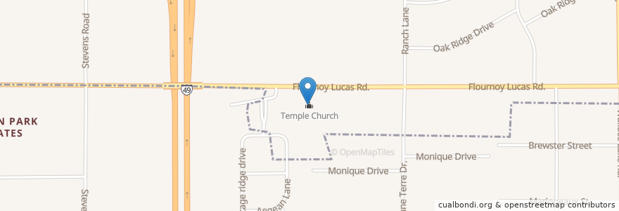 Mapa de ubicacion de Temple Church en Estados Unidos De América, Luisiana, Caddo Parish, Shreveport.