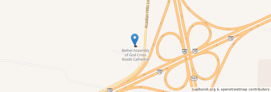 Mapa de ubicacion de Bethel Assembly of God Cross Roads Cathedral en Соединённые Штаты Америки, Луизиана, Lafayette Parish, Lafayette.