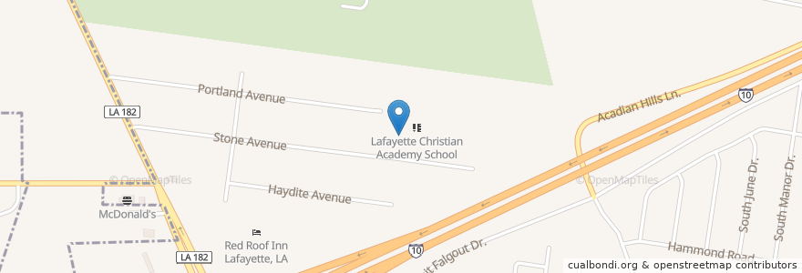 Mapa de ubicacion de Word of Faith Worship Center en Соединённые Штаты Америки, Луизиана, Lafayette Parish, Lafayette.