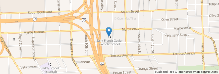 Mapa de ubicacion de Saint Francis Xavier Catholic School en Соединённые Штаты Америки, Луизиана, East Baton Rouge Parish, Baton Rouge.