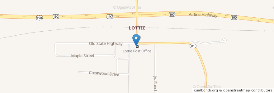 Mapa de ubicacion de Lottie Post Office en United States, Louisiana, Pointe Coupee Parish.