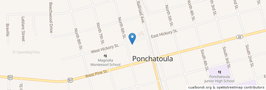Mapa de ubicacion de Ponchatoula Post Office en アメリカ合衆国, ルイジアナ州, Tangipahoa Parish, Ponchatoula.