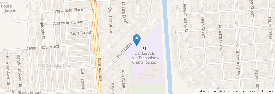 Mapa de ubicacion de Crocker Arts and Technology Charter School en アメリカ合衆国, ルイジアナ州, Orleans Parish, New Orleans.