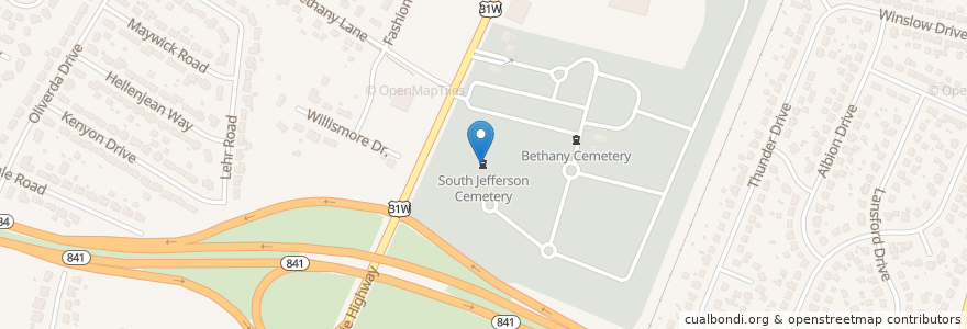 Mapa de ubicacion de South Jefferson Cemetery en Amerika Birleşik Devletleri, Kentucky, Jefferson County, Louisville.