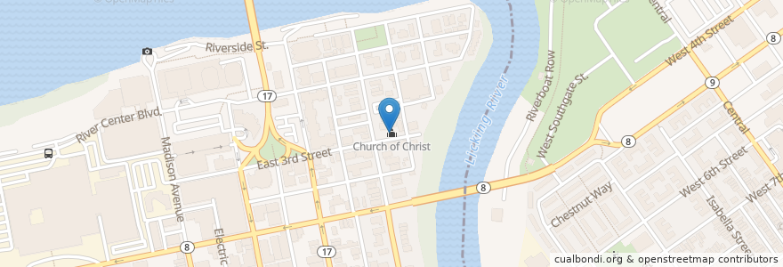 Mapa de ubicacion de Church of Christ en Estados Unidos De América, Kentucky, Condado De Kenton, Covington.