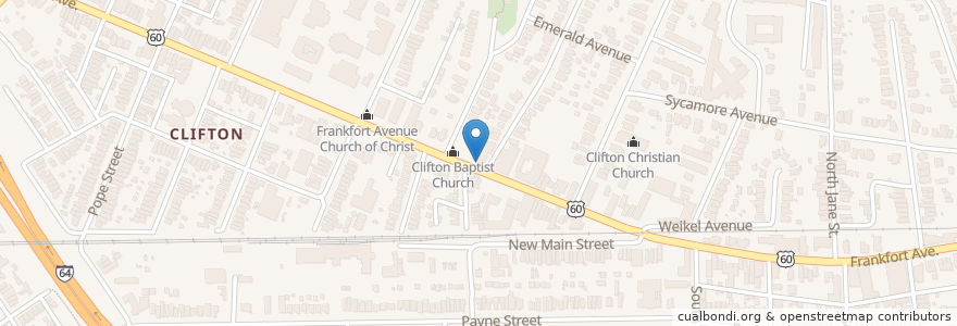 Mapa de ubicacion de Clifton Baptist Church en Stati Uniti D'America, Kentucky, Jefferson County, Louisville.