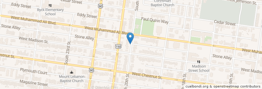 Mapa de ubicacion de York Street Missionary Baptist Church en Vereinigte Staaten Von Amerika, Kentucky, Jefferson County, Louisville.