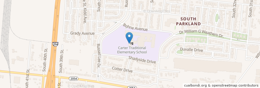 Mapa de ubicacion de DuValle Education Center en États-Unis D'Amérique, Kentucky, Jefferson County, Louisville.