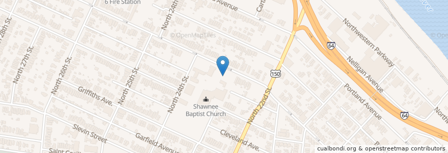 Mapa de ubicacion de Shawnee Baptist College en United States, Kentucky, Jefferson County, Louisville.