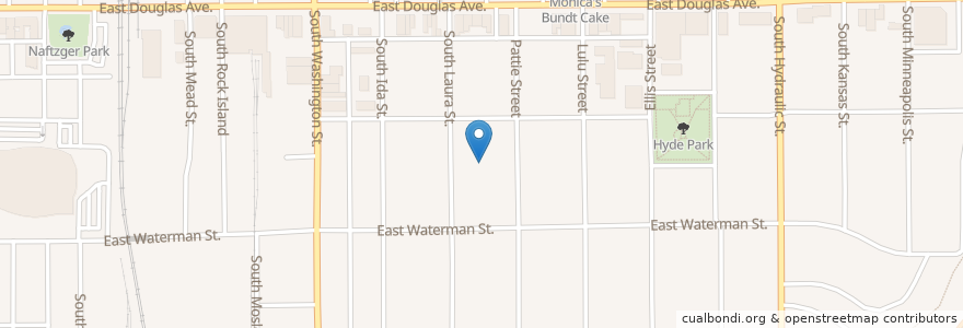 Mapa de ubicacion de Hyde Park Congregation Jehovahs Witnesses en United States, Kansas, Sedgwick County, Wichita.