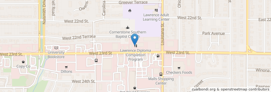 Mapa de ubicacion de Lawrence Diploma Completion Program en 美利坚合众国/美利堅合眾國, 堪萨斯州 / 堪薩斯州, Douglas County, Lawrence.