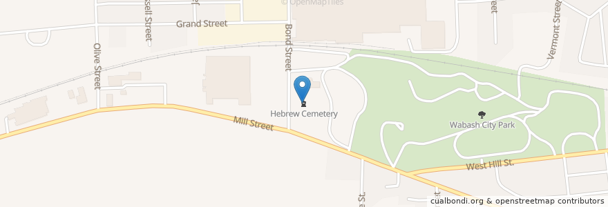 Mapa de ubicacion de Hebrew Cemetery en Amerika Syarikat, Indiana, Wabash County, Wabash.