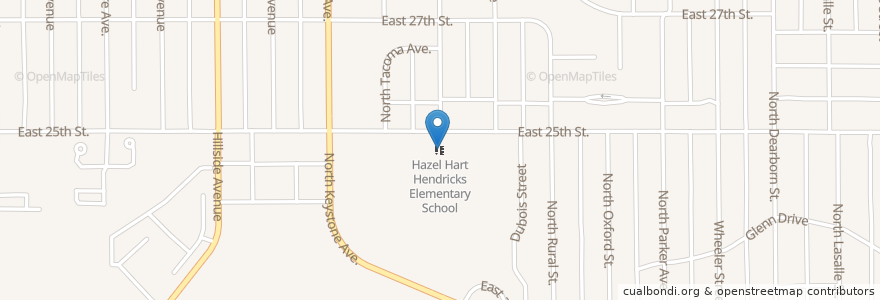 Mapa de ubicacion de Hazel Hart Hendricks Elementary School en 美利坚合众国/美利堅合眾國, 印第安纳州, Indianapolis.