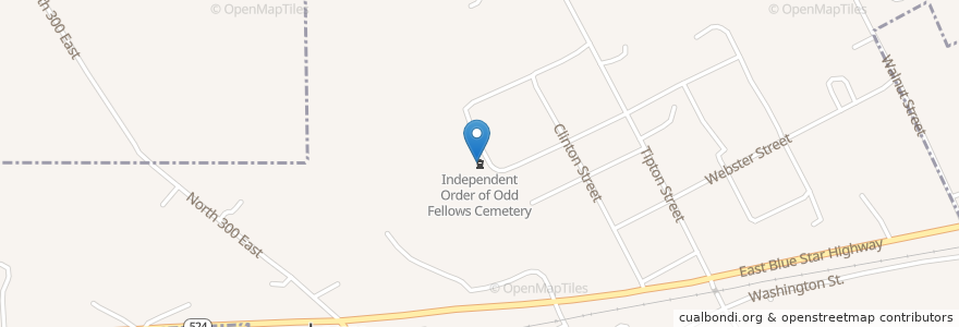 Mapa de ubicacion de Independent Order of Odd Fellows Cemetery en الولايات المتّحدة الأمريكيّة, إنديانا, Wabash County, Lagro.