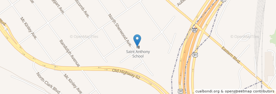 Mapa de ubicacion de Saint Anthony School en الولايات المتّحدة الأمريكيّة, إنديانا, Clark County, Clarksville.