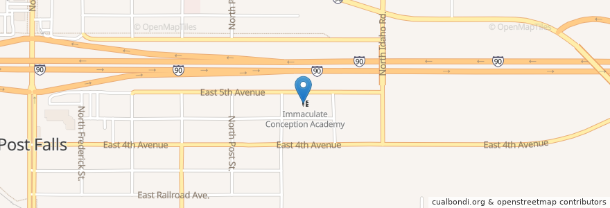 Mapa de ubicacion de Immaculate Conception Academy en Estados Unidos Da América, Idaho, Kootenai County, Post Falls.