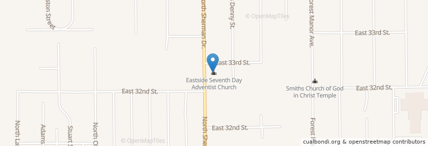 Mapa de ubicacion de Eastside Seventh Day Adventist Church en United States, Indiana, Indianapolis.