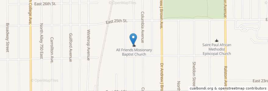Mapa de ubicacion de All Friends Missionary Baptist Church en Amerika Birleşik Devletleri, Indiana, Indianapolis.