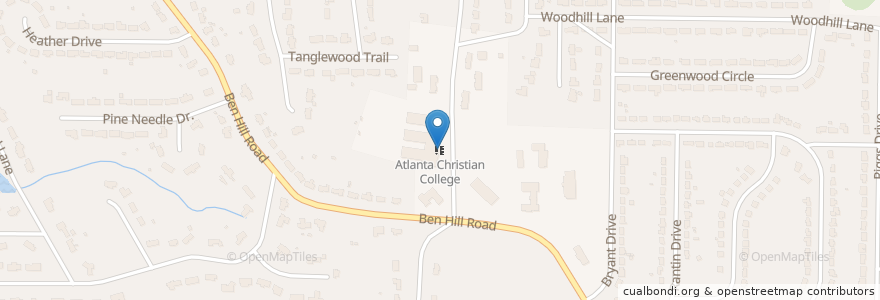 Mapa de ubicacion de Atlanta Christian College en アメリカ合衆国, ジョージア州, Fulton County, East Point.