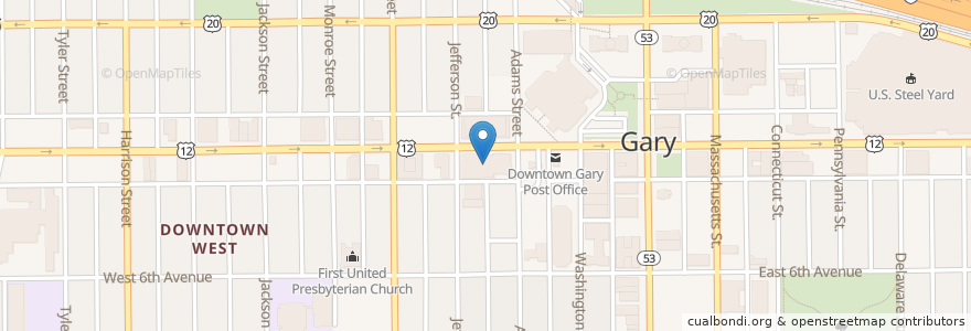 Mapa de ubicacion de Crossroads Missionary Baptist Church en United States, Indiana, Lake County, Gary.