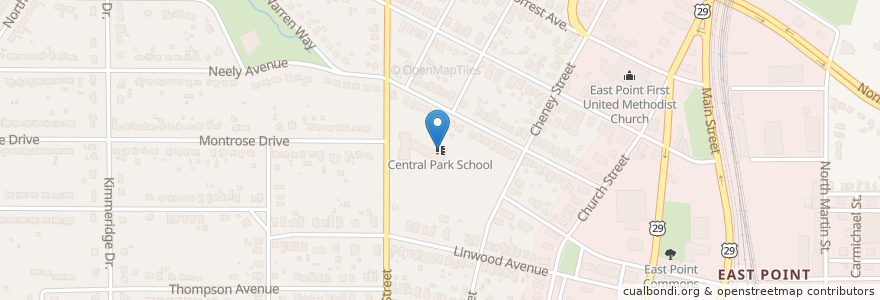 Mapa de ubicacion de Central Park School en Соединённые Штаты Америки, Джорджия, Фултон, East Point.