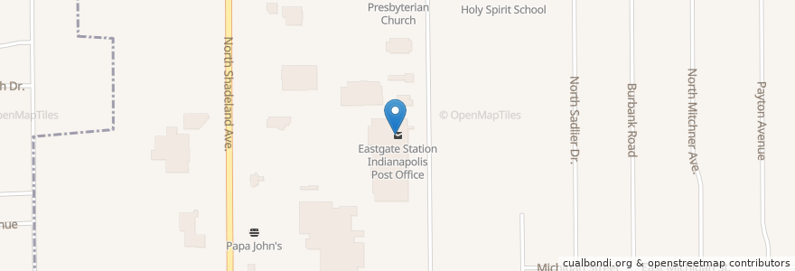 Mapa de ubicacion de Eastgate Station Indianapolis Post Office en ایالات متحده آمریکا, ایندیانا, Indianapolis.