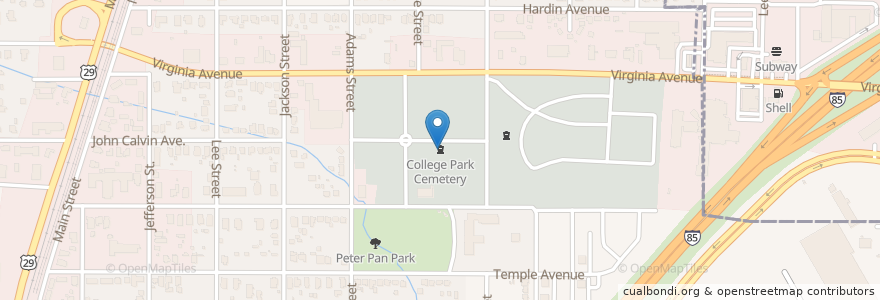 Mapa de ubicacion de College Park Cemetery en United States, Georgia, College Park, Fulton County.