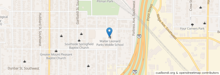 Mapa de ubicacion de Walter Leonard Parks Middle School en Estados Unidos Da América, Geórgia, Fulton County, Atlanta.