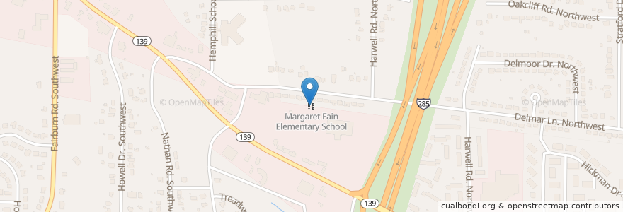 Mapa de ubicacion de Margaret Fain Elementary School en Vereinigte Staaten Von Amerika, Georgia, Fulton County, Atlanta.